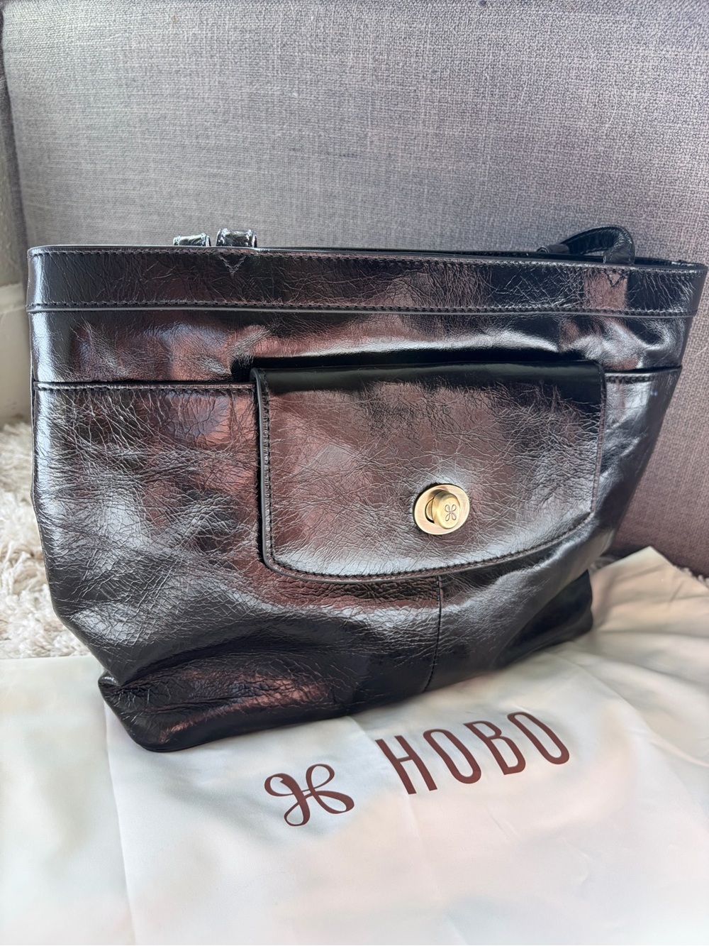 HOBO Black Patent Leather Shoulder Bag